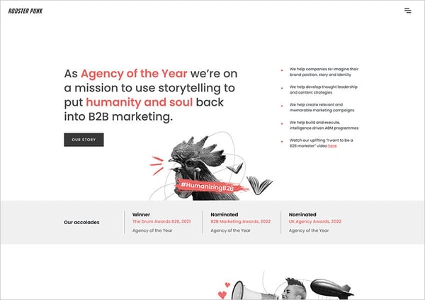rooster punk agency website home page