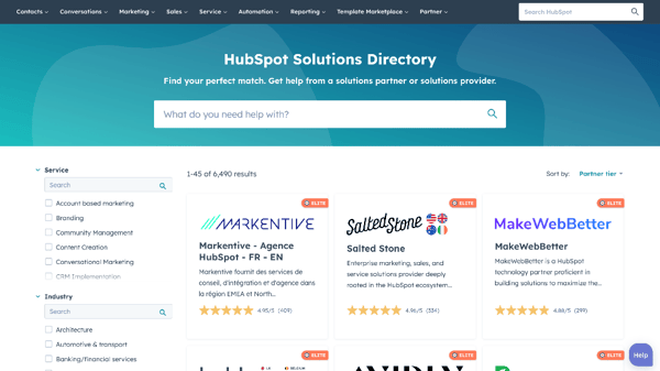HubSpot Agency Partner Directory Homepage