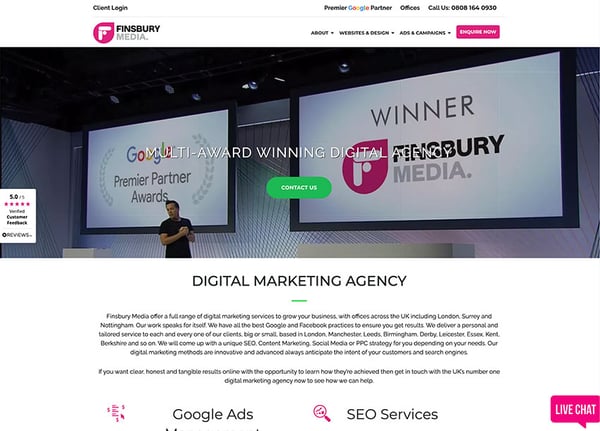 finsbury media agency website home page