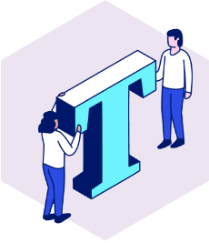 Illustration of 2 people with side of a large letter T