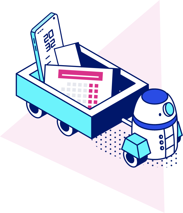 robot pushing a cart of graphs