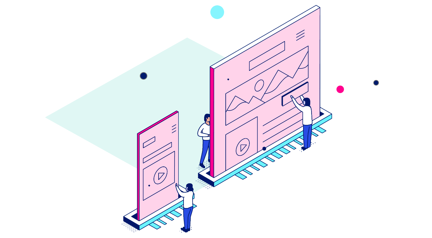 Illustration of 2 people looking at graphs