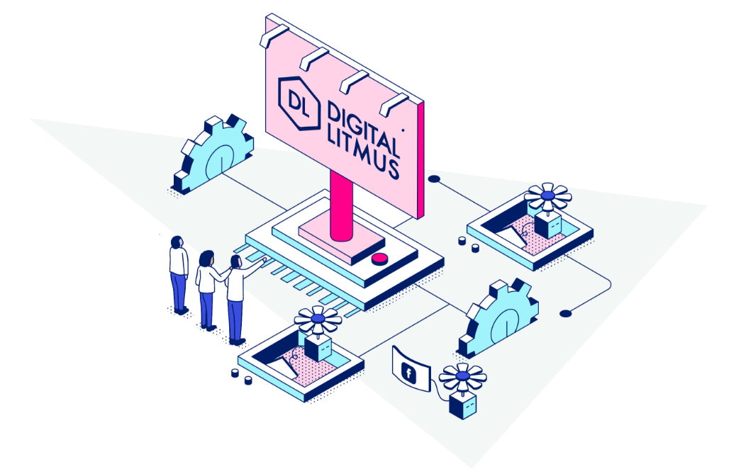 Digital Litmus sign illustration with tiny people