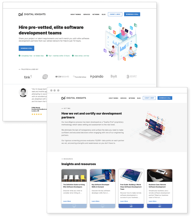 Digital Knights Webpages on Hiring Software Development Teams and Vetting Development Partners
