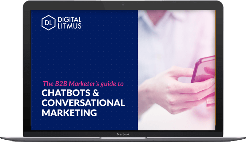 MacBook Showing a Digital Litmus Presentation Slide about Chatbots and Conversational Marketing