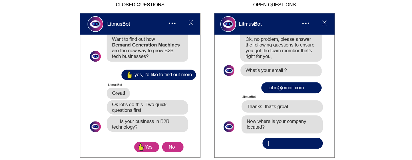 Two Screen Views of a Person Messaging Litmus Bot