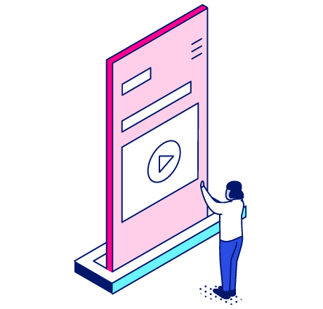 Woman Reaching For a Wall with a Play Button on