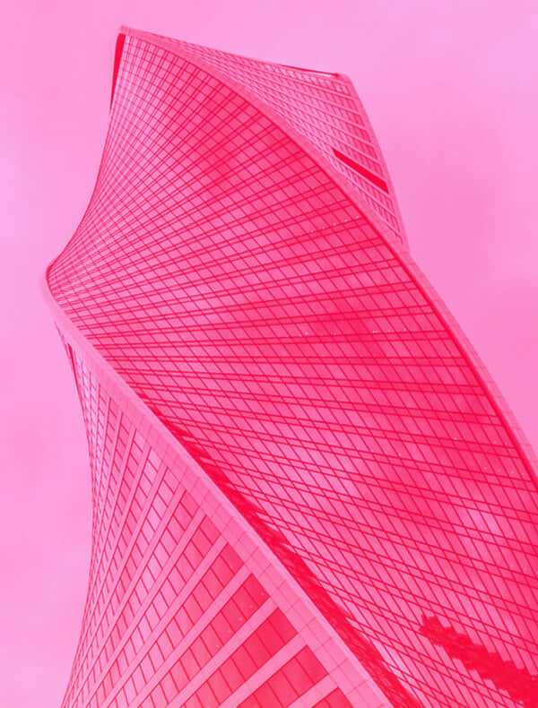 Pink Image of a Twisted Building